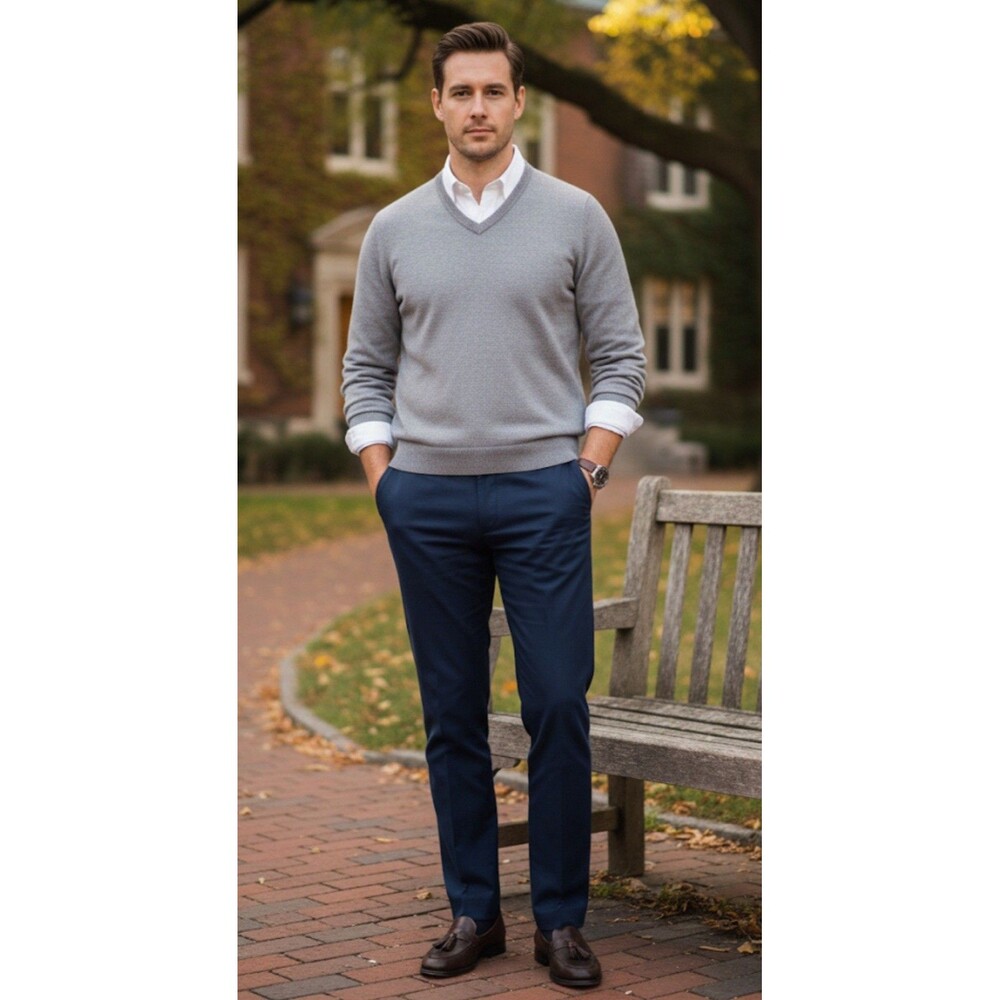 Club Room Cashmere Sweater Men's XL V-Neck Pullover Gray Preppy Elegant Luxury